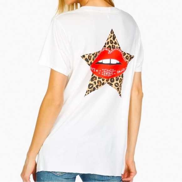 New Lauren Moshi Leopard Star Lip Tee - Picture 1 of 9